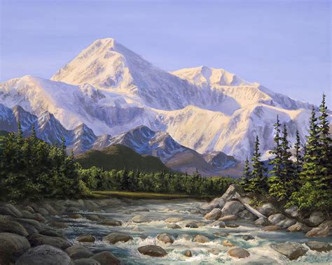 Majestic Denali Mountain Landscape Alaska Painting Mountains And