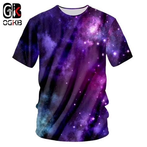 ogkb mens summer purple galaxy space print tshirt stars t shirts man o neck t shirt 3d casual