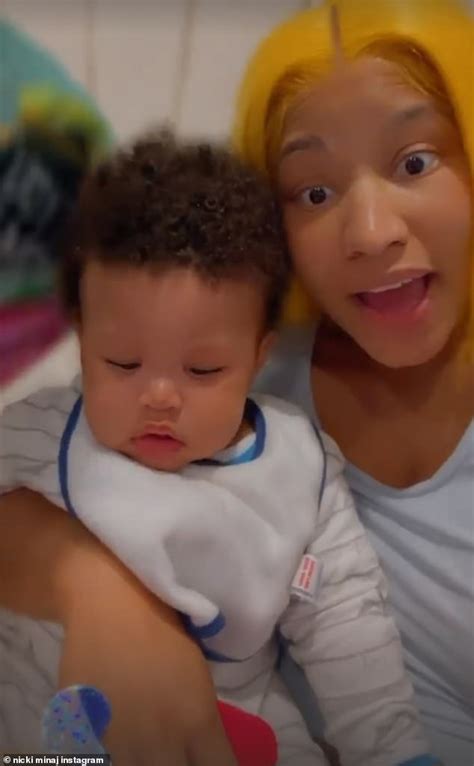 Nicki Minaj Goes Makeup Free With Vibrant Yellow Hair To Snuggle Her Eight Month Old Son Daily