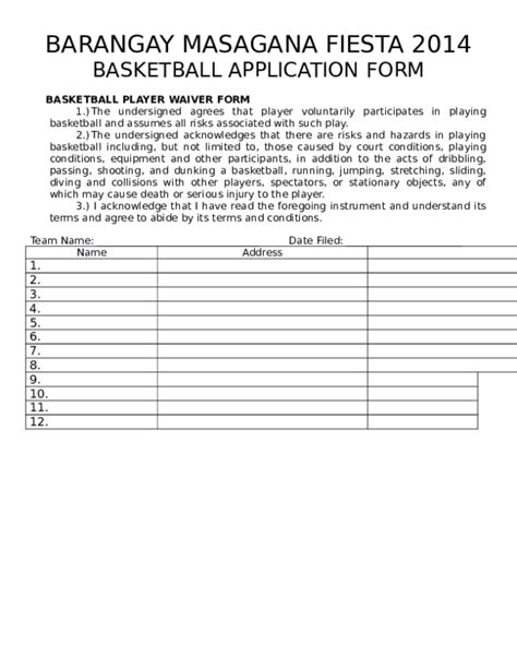 Doc Brgy Masagana Basketball Waiverandapplication Form Katangas Bitty