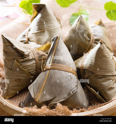 Rice Dumpling Or Zongzi Traditional Steamed Sticky Glutinous Rice Dumplings Chinese Food Dim