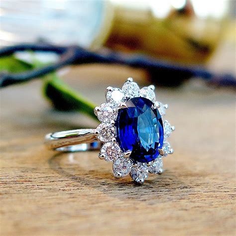 London 3 Carat Royal Blue Sapphire Halo Engagement Ring Unique
