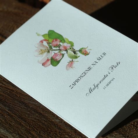 Zaproszenia ślubne z kwiatem jabłoni Studiobrzoza pl