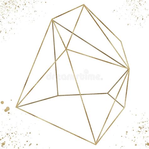 Abstract Gold Polygonal Geometric Frame With Golden Glitter Triangles