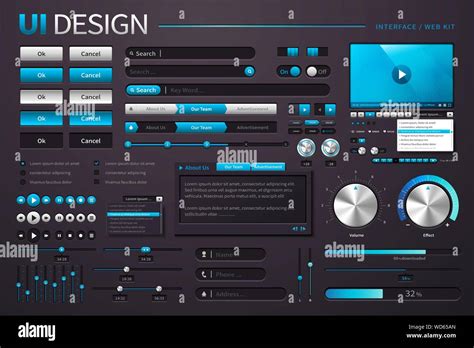 Cool Ui Design With Different Buttons In Black And Blue Tone 3d