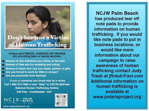 human trafficking note pad campaign ncjw palm beach