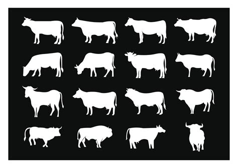 Cow Grazing On Meadow Cow Silhouette In Field Eating Grass Vector Cow