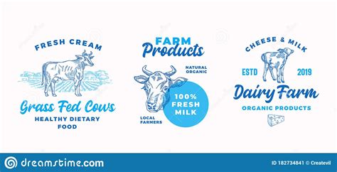 Cow Farm Dairy Logo Templates Set Abstract Vector Cream And Milk Signs