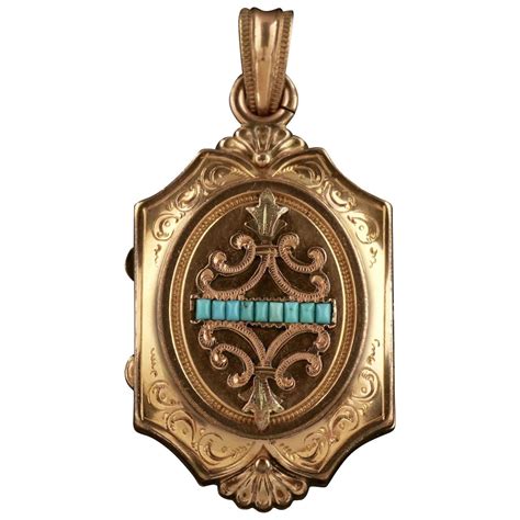Antique Victorian Turquoise Mourning Locket Gold Gilt Mourning Locket
