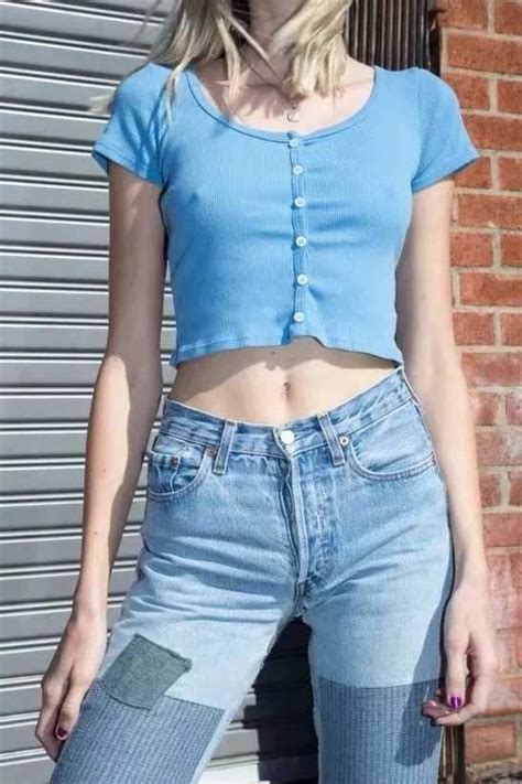 Knitted Short Sleeve Button Down Crop Top Tshirts Clothes Top