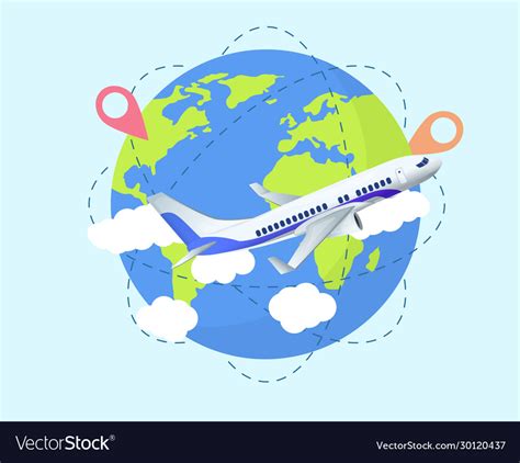 Airplane Travel Concept With World Globe Vector Image