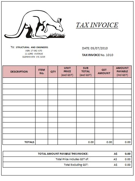 Australia Tax Invoice Templates Free Printable Designs All
