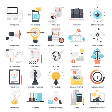 Vector Set Of Business And Finance Flat Web Icons Illustration Graphic