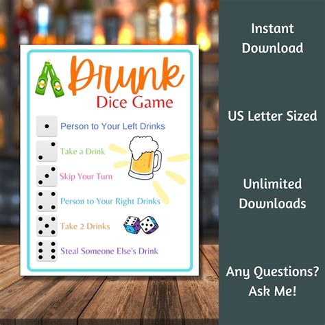 Drunk Dice Printable Games For Adults Drinking Game Adult Party Games