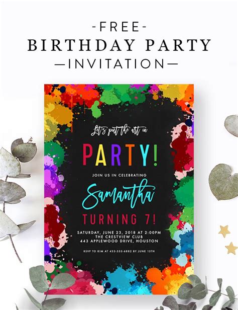 Free Editable Birthday Party Invitation Template Art Party Paint
