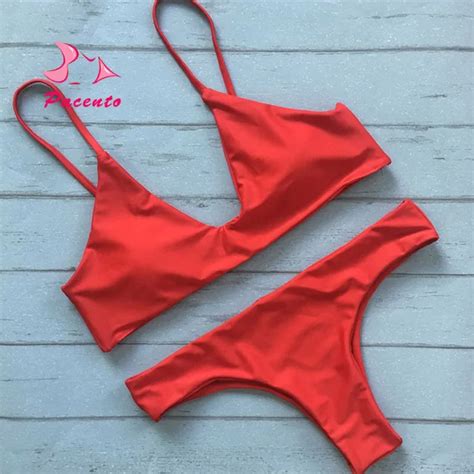 Pacento Bikinis Set Solid Colors Strappy Thong Bathing Suits Women Hot Sex Picture