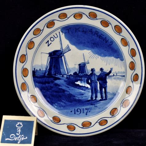 Antique Dutch Orange Blue And White Royal Delft Great War Plate Will It