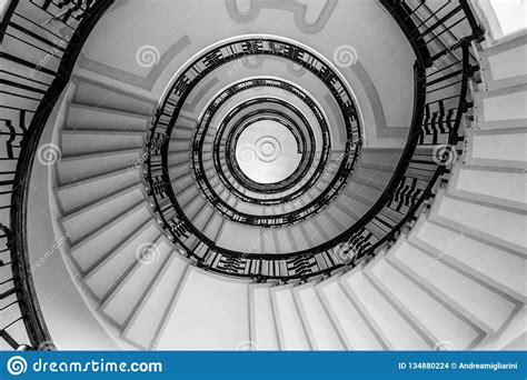 Hypnotic Pattern Of A Spiral Staircase Monochrome Stock Photo Image