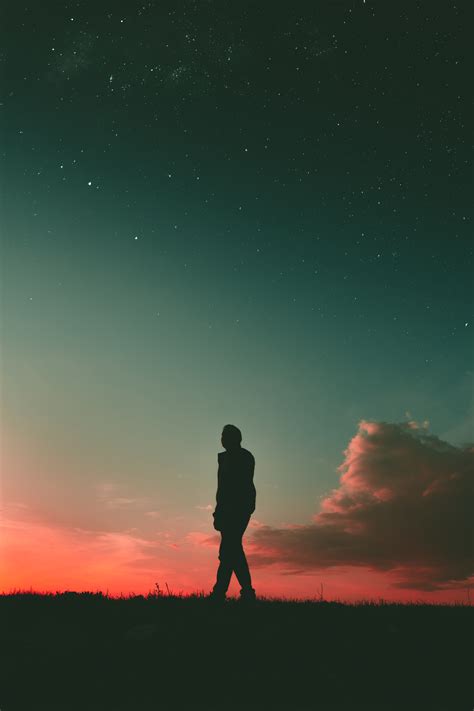 Man Silhouette Sunset Sky Walk High Quality Wallpapers