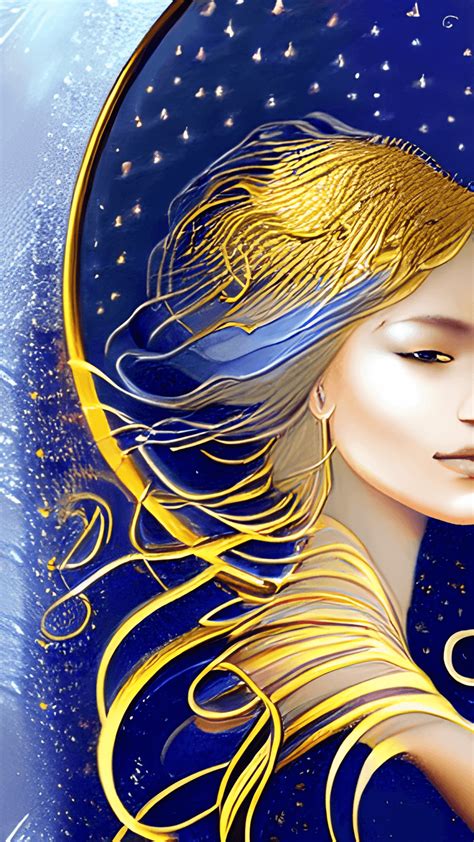 Celestial Maiden On Swirling Gold Elements · Creative Fabrica