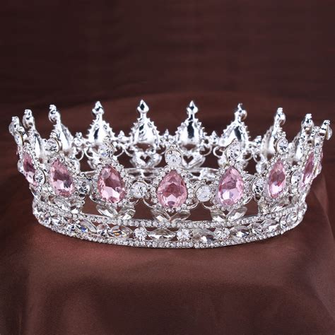 Vintage Princess Crystal Tiara Pink Rhinestone Bridal Hair Jewelry