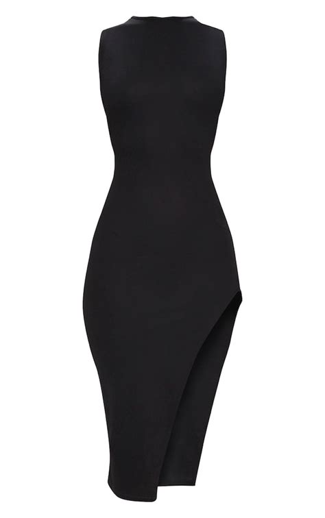 Black Side Strap Extreme Split Midaxi Dress Prettylittlething Usa