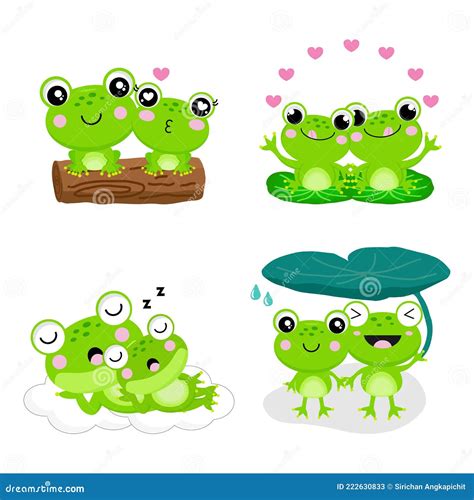 Set Of Cute Couple Frogs In Love Stock Vector Illustration Of Frog