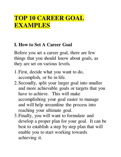 Top 10 Career Goal Examples