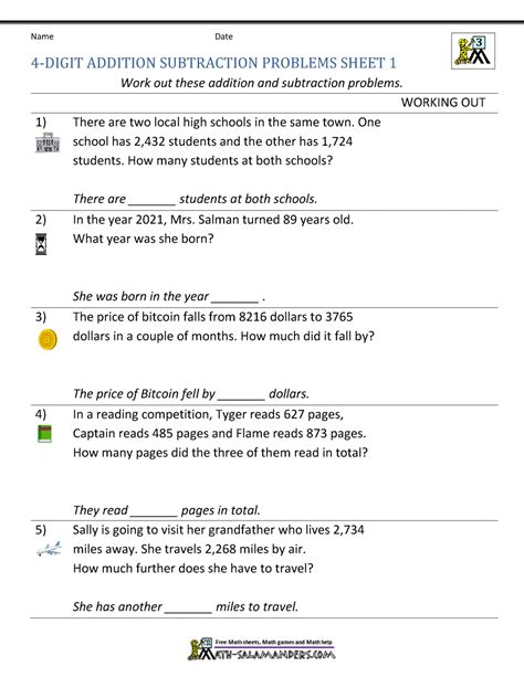 Addition | worksheet | education.com. 3rd Grade Addition and Subtraction Word Problems