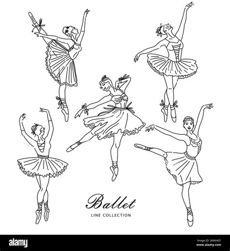 Women Ballet Dancer Set Of Continuous Line Drawing In Black Color