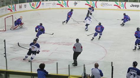 Footage of ice hockey game in the olympic hall of Zetra in Sarajevo during the European Youth ...