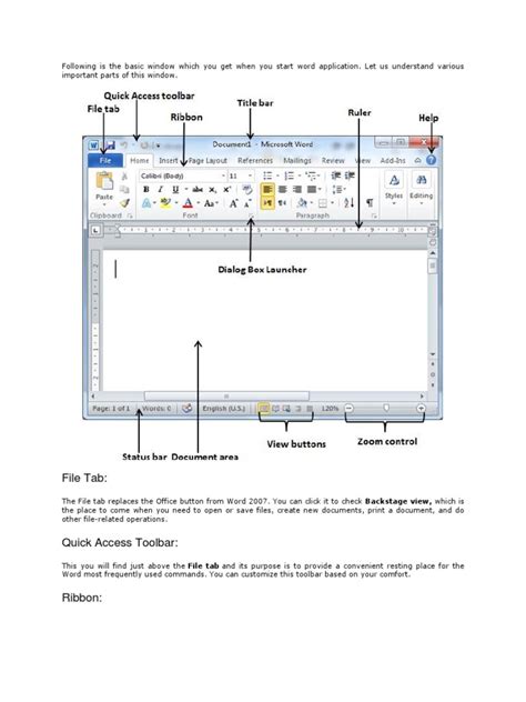 Basic Ms Word 2010 Getting Started Microsoft Word Tab Gui