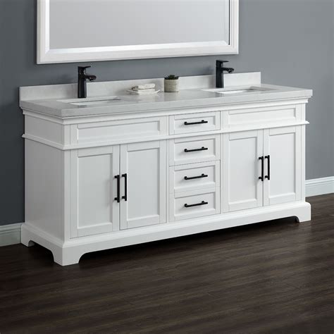 Bathroom double sink vanity with small make up area in its central part. Chandler 72" Double Sink Vanity | Mission Hills Furniture