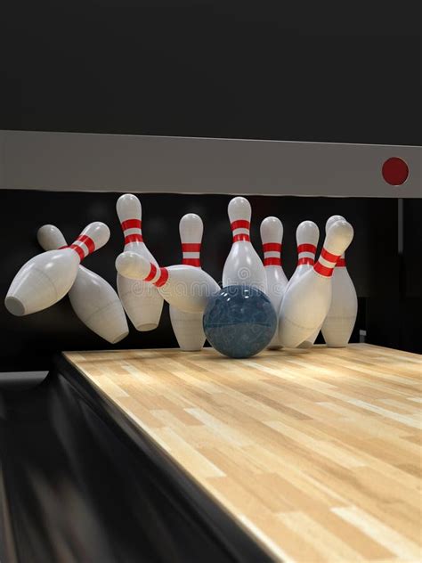 Bowling Ball Hitting All 10 Pins In A Strike Stock Illustration