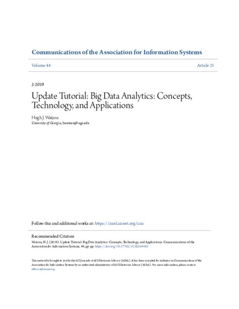 Pdf Tutorial Big Data Analytics Concepts Technologies And Applications Hugh J Watson