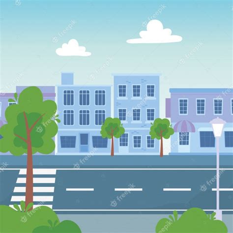 Premium Vector Buildings Trees Foliage Street Urban City Cityscape