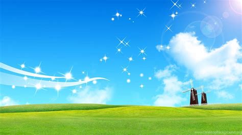 1366x768 Hd Beautiful Cartoon Blue Sky And Grassland Backgrounds
