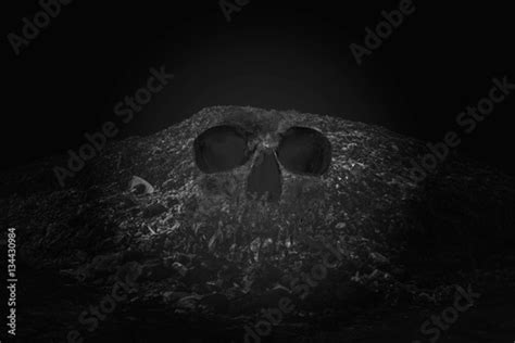 Double Exposure Skull Scary Concept Halloween Day Stock Photo And