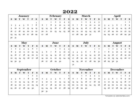 2022 Fillable Blank Yearly Calendar Template Fillable Form 2023
