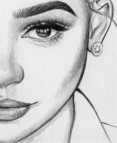 Portrait Zeichnen Halbes Gesicht Frau Frauengesicht Runge Ohrringe