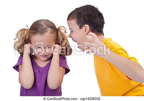 Stock Photos Of Quarreling Kids Boy Shouting To Girl Isolated