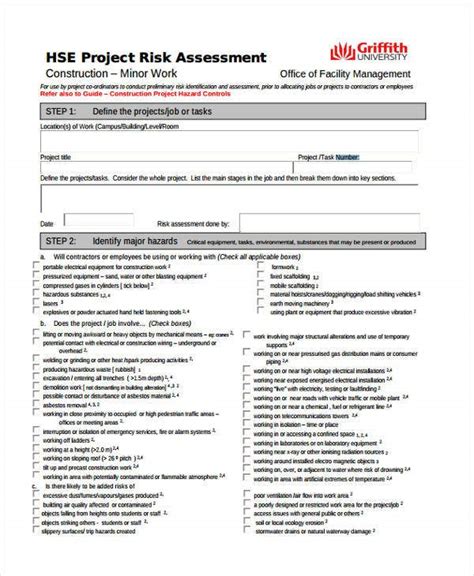 Risk Assessment Form Construction