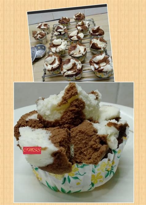 Tepung terigu•gula pasir•telur•sp/tbm•vanilli•santan kara•minyak goreng•macam bolu kukus (loyang) 2 telur. Bolu Kukus Zebra - Resep Kuliner Enak