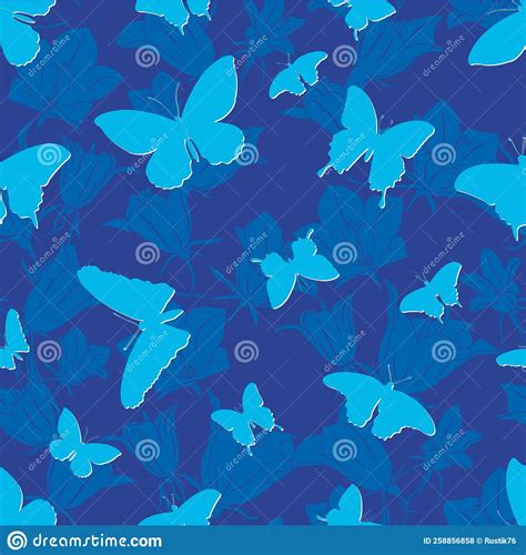 Seamless Pattern With Silhouettes Of Butterflies On A Blue Background