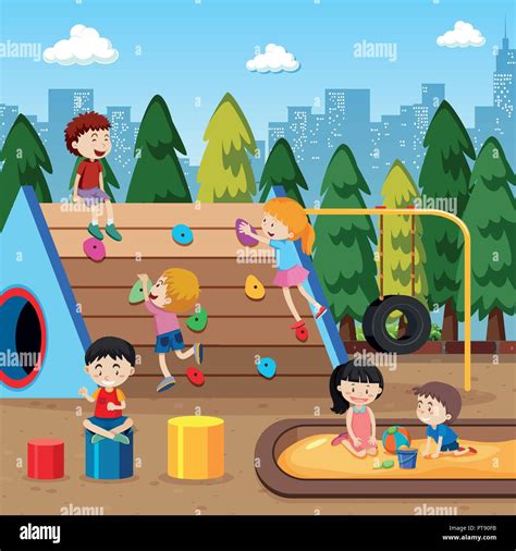 Children Playing At The Playground Illustration Stock Vector Image