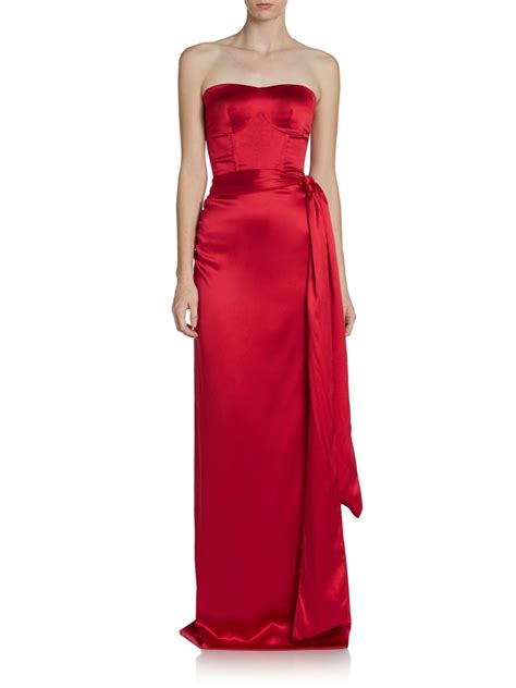 Dolce Gabbana Strapless Belted Silk Gown In Red Lyst