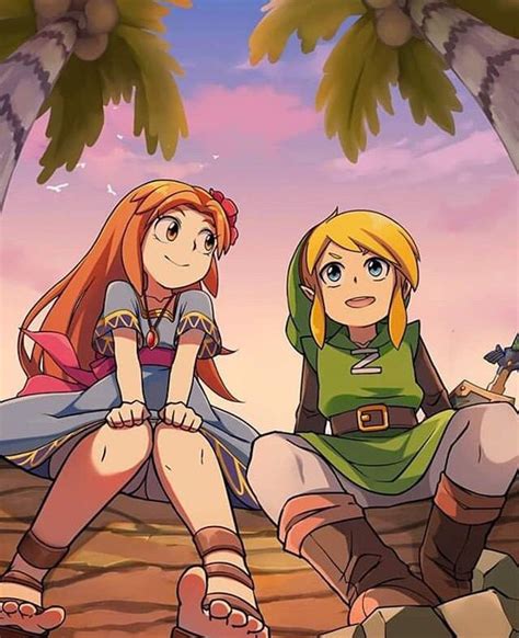 Legend Of Zelda Links Awakening Art Link And Marin The Legend Of Zelda Legend Of Zelda