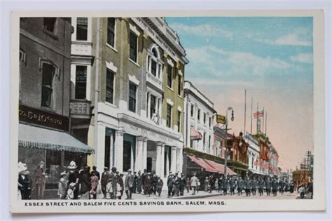 Old Postcard Essex Street And Salem Five Cents Savings Bank Salem Ma