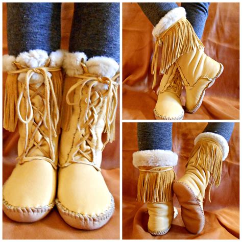 Fur Lined Moccasin Boots Handmade Hand Sewn