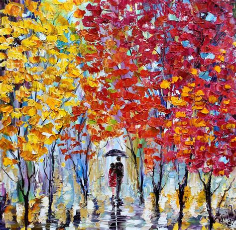 Original Oil Painting Autumn Colorful Rain Landscape Palette Etsy